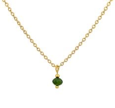 Gold Plated Minimalist Necklace with Green Bead Charm